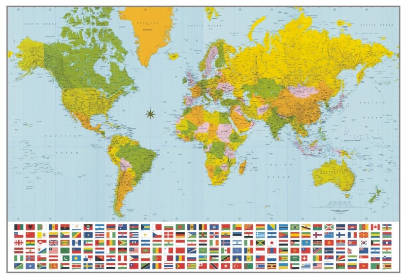 Mapa Mundial Político com Bandeiras - Komar Importado