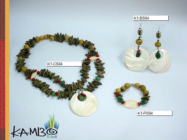 Conjunto 04 | Flamboyant, pau brasil, paxiúba, madrepérola e quartzo verde
