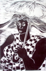 Mulher com sombrinha, linóleo, 20x30cm, 2007